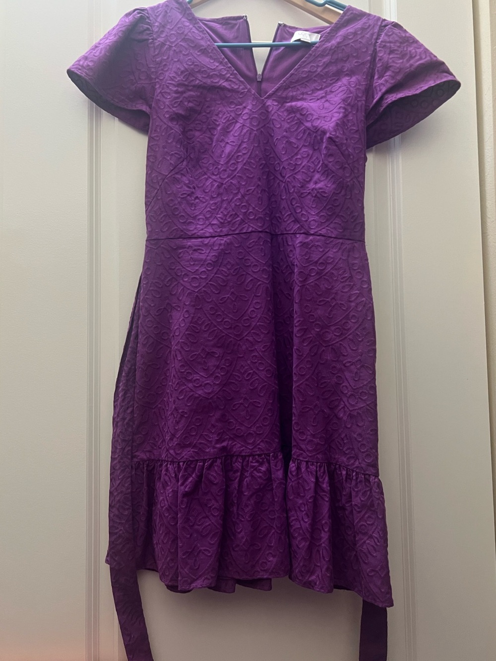 LOFT Purple Textured V-Neck Short Sleeve Dress